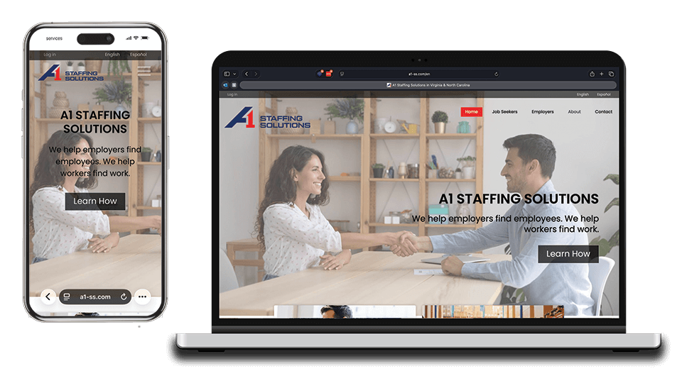A1 Staffing Solutions website on laptop and phone