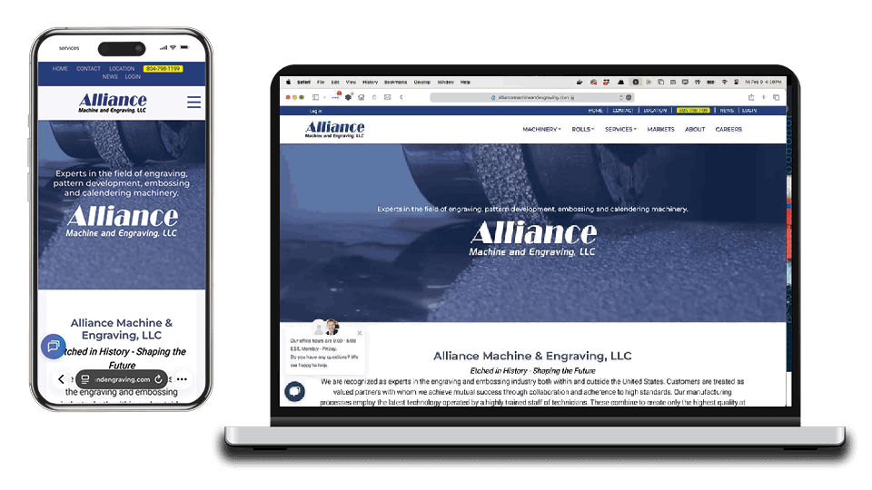 Alliance Machine and Engraving website on laptop and phone