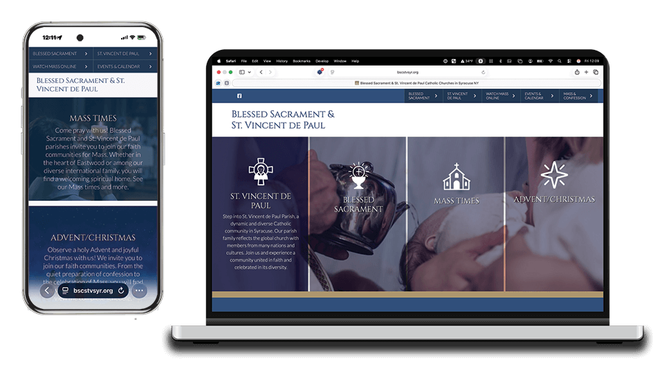 Blessed Sacrament website on laptop and phone