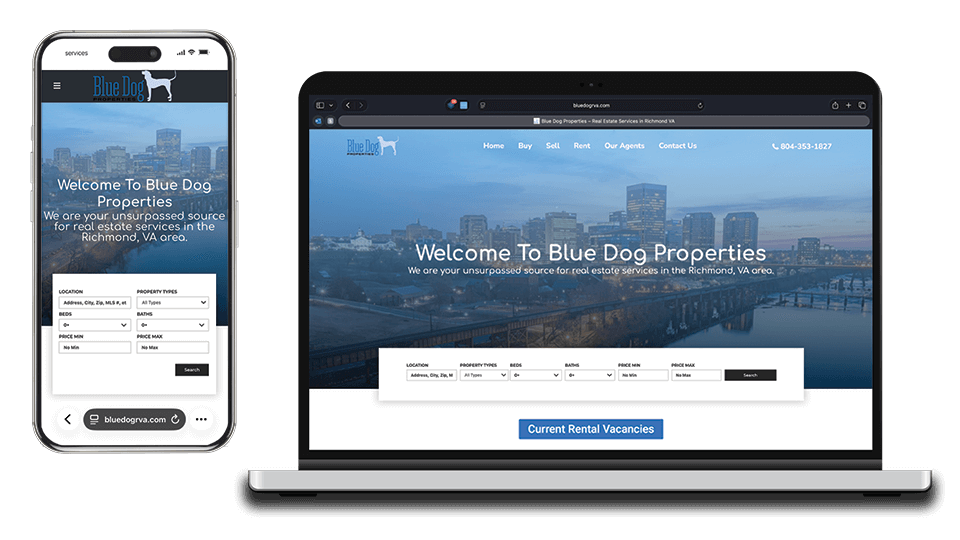 Bluedog Properties website built by Garza Web Design