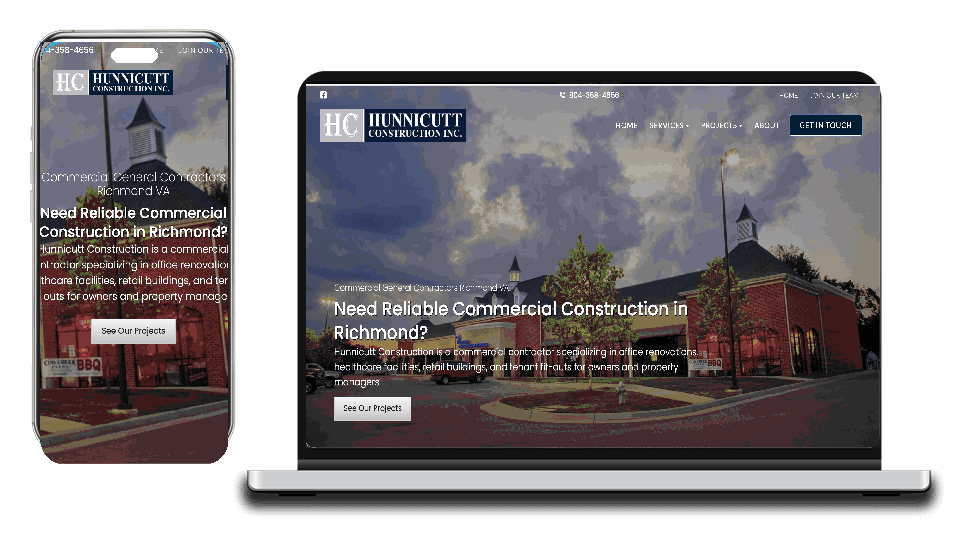 Hunnicutt Construction website on laptop and phone