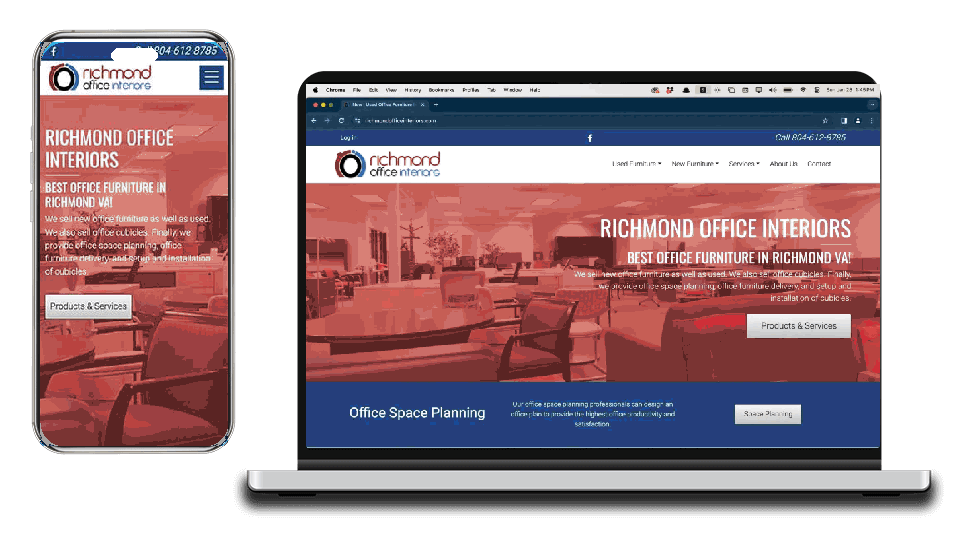 Richmond Office Interiors website on laptop and phone