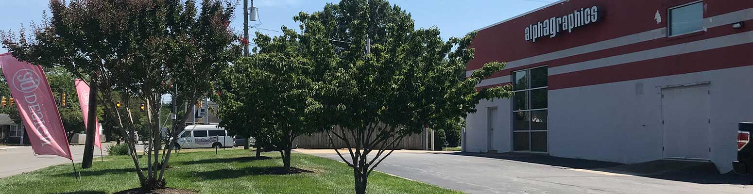 Landscaped grounds of a commercial property