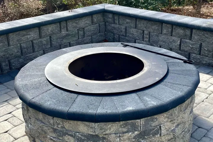 Close up of fire pit at same residence