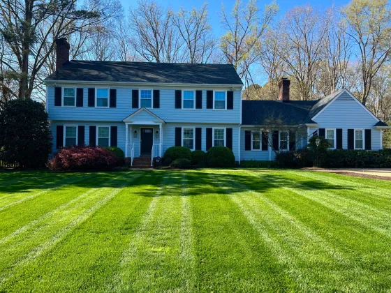 Our client's freshly cut front yard
