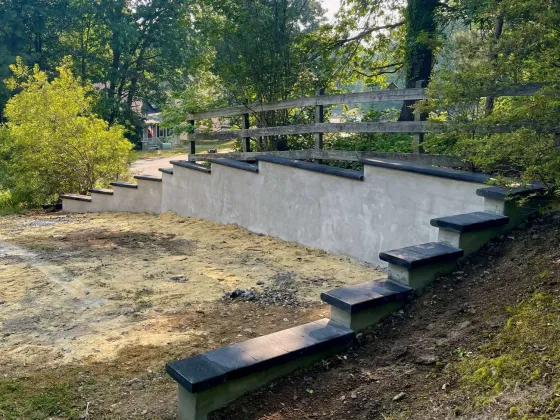 Completed cinder block masonry retaining wall
