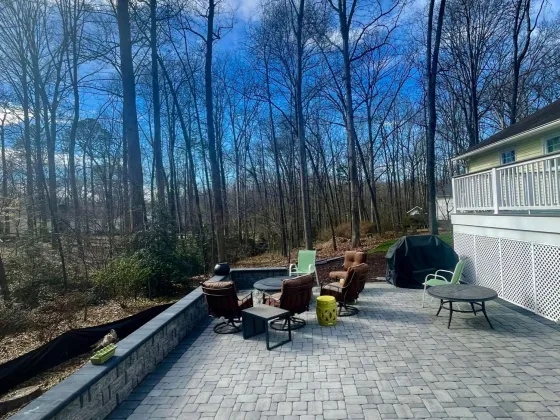 Completed paver patio with fire pit