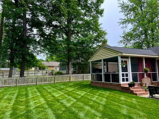 Diagonal striping on a client's back yard